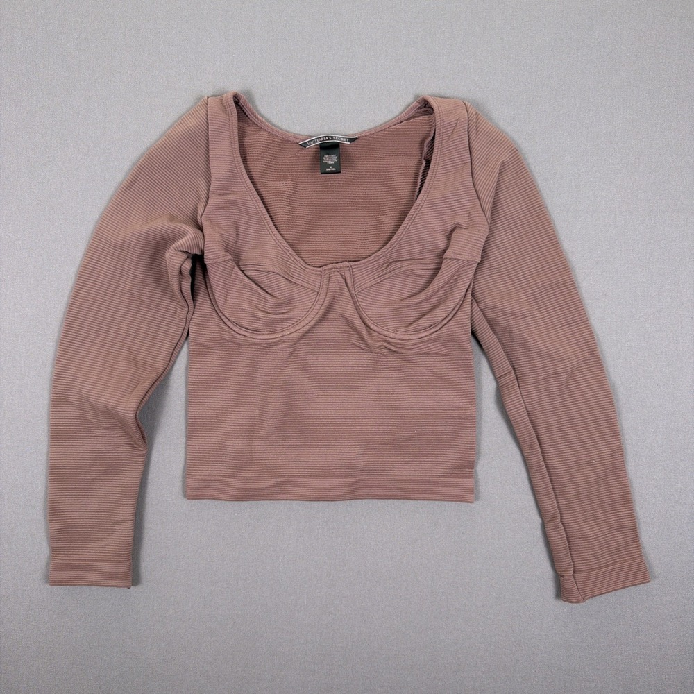 Victoria Secret pink long-sleeved ribbed top with a bustier design Size M
